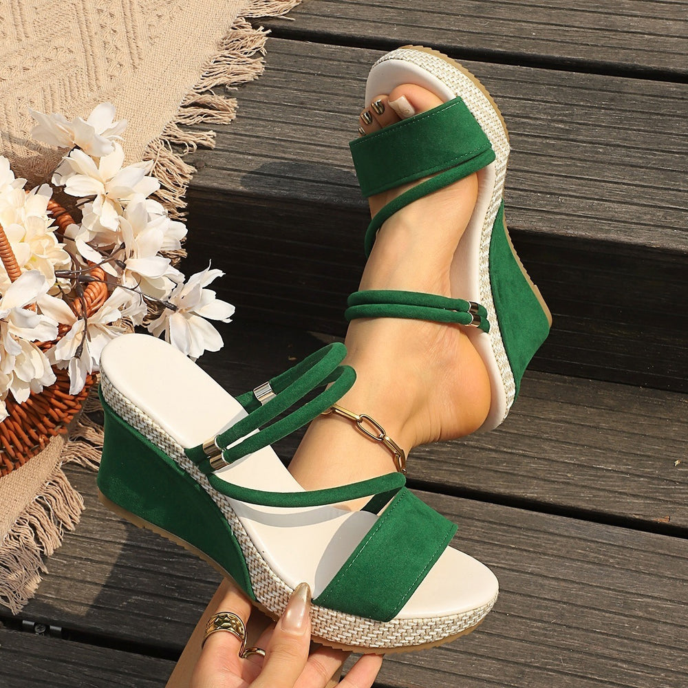 [elegance | wedge heels] plus size cross-border suede elegance women's thick sole heels | ankle strap breathable suede,