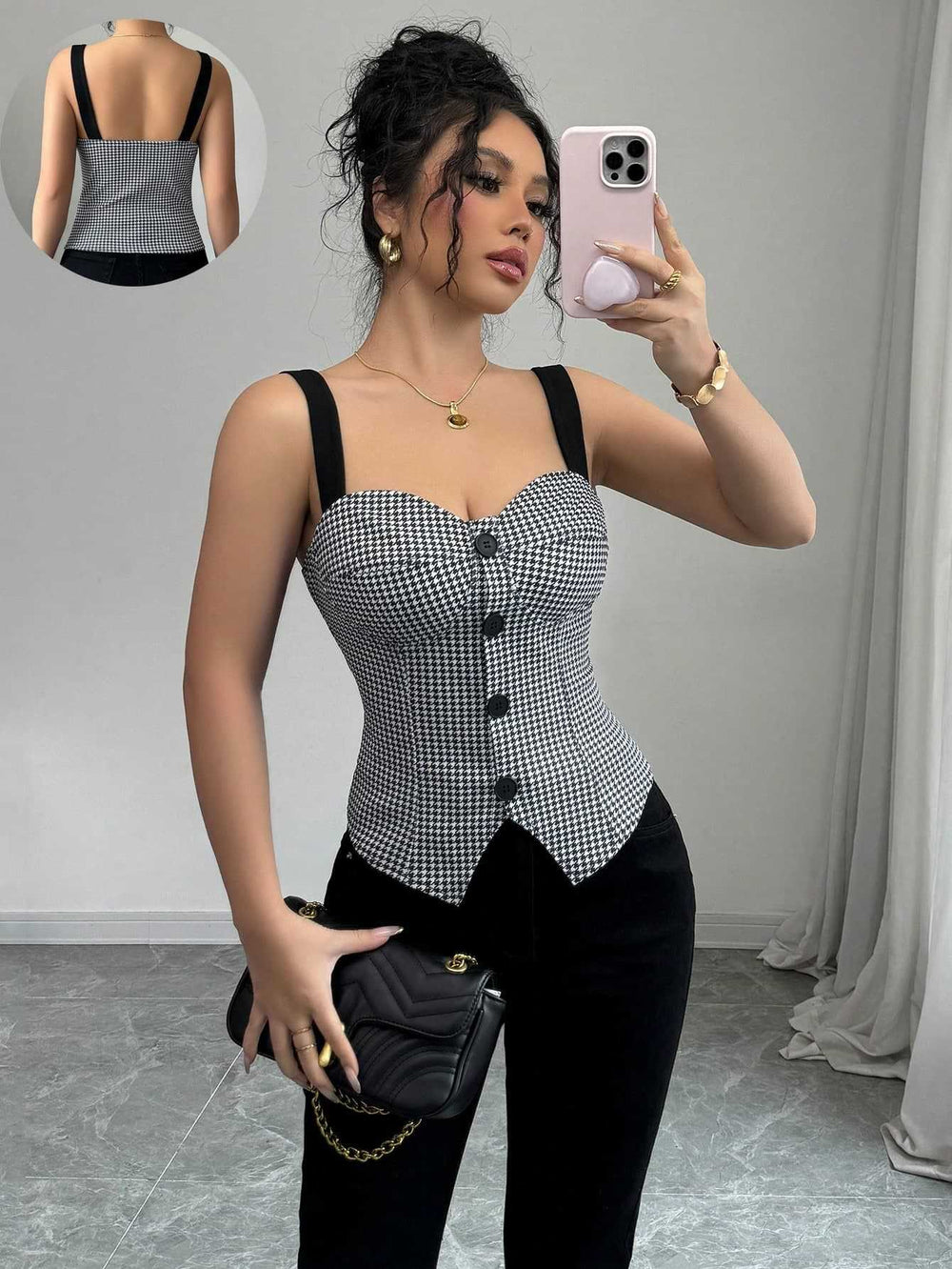 Amazon elegance silmcardiganfashion cross-border houndstooth pattern single breasted vest women