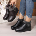 winter women's mid-aged and elderly cotton shoes - flat, non-slip, extra thick, warm, soft-soled, fleece-lined leather ankle boots - wholesale