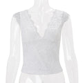 European and american cross-border women's fashion:  summer new arrivals - elegant v-neck sexy lace see-through cropped backless versatile top