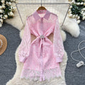 French chic chanel-inspired embroidered hollow-out crochet waist-cinching single-breasted dress - new elegant women's collection