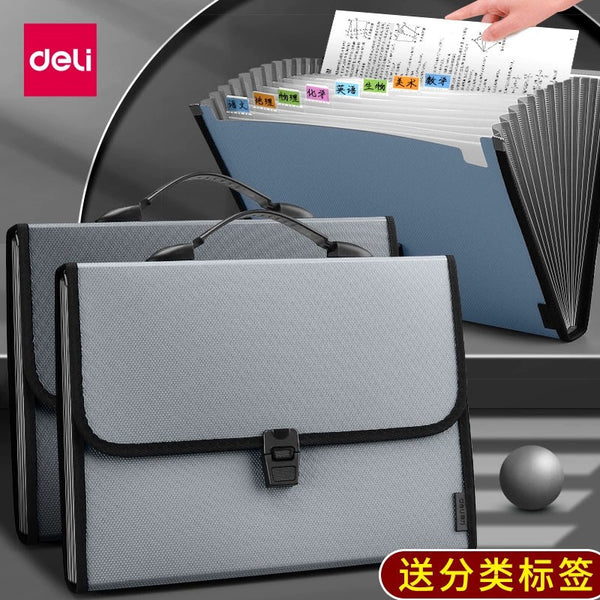 Deli Stationery 5556 Organ Bag A4 Portable Document Bag Business Bag Briefcase 13 Grid Data Storage Bag