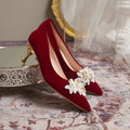 Red xiuhe wedding shoes, beaded flower bridal shoes, non-tiring feet, classy chinese style, pregnant women, engagement and toast, high thick heels