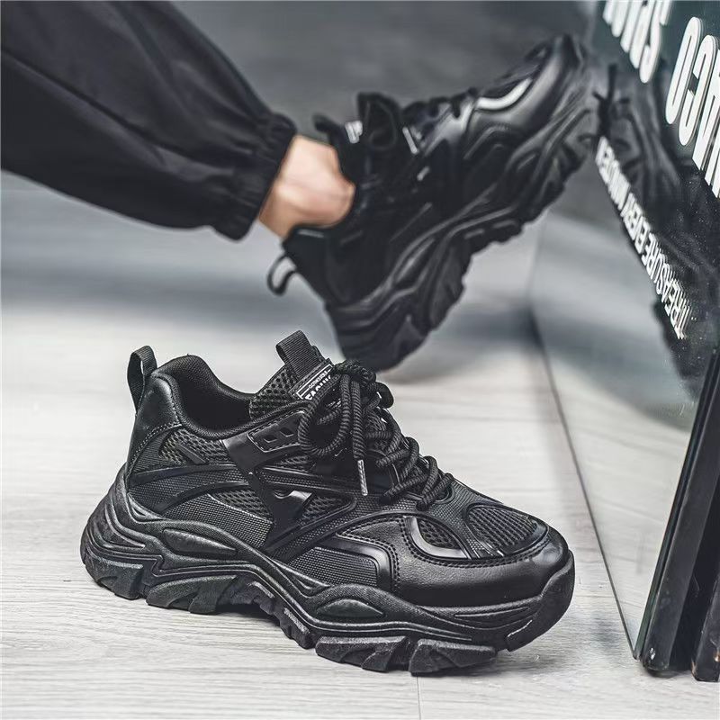 Men's shoes 2025 new winter breathable mesh casual chunky sole non-slip versatile white sneakers height increasing athletic dad shoes trendy footwear