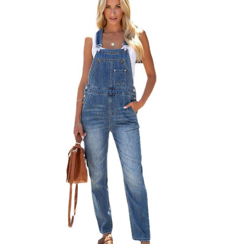 Amazon  hot selling jumpsuit women fashionnew arrivalelegantwork clothingfashion washed denim overalls