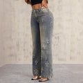 Pre-sale 50-15877#  cross-border women's clothing european and american new style straight-leg fashion cross denim long