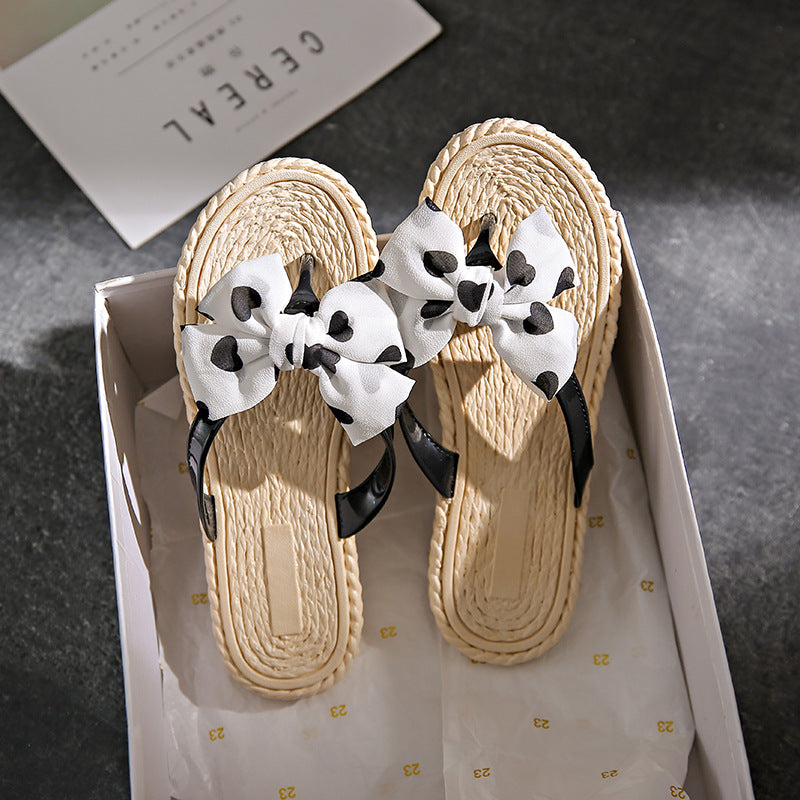 Women's summer fashion flip-flops: outdoor wear, bow detail, indoor slippers, beach sandals, non-slip thong sandals