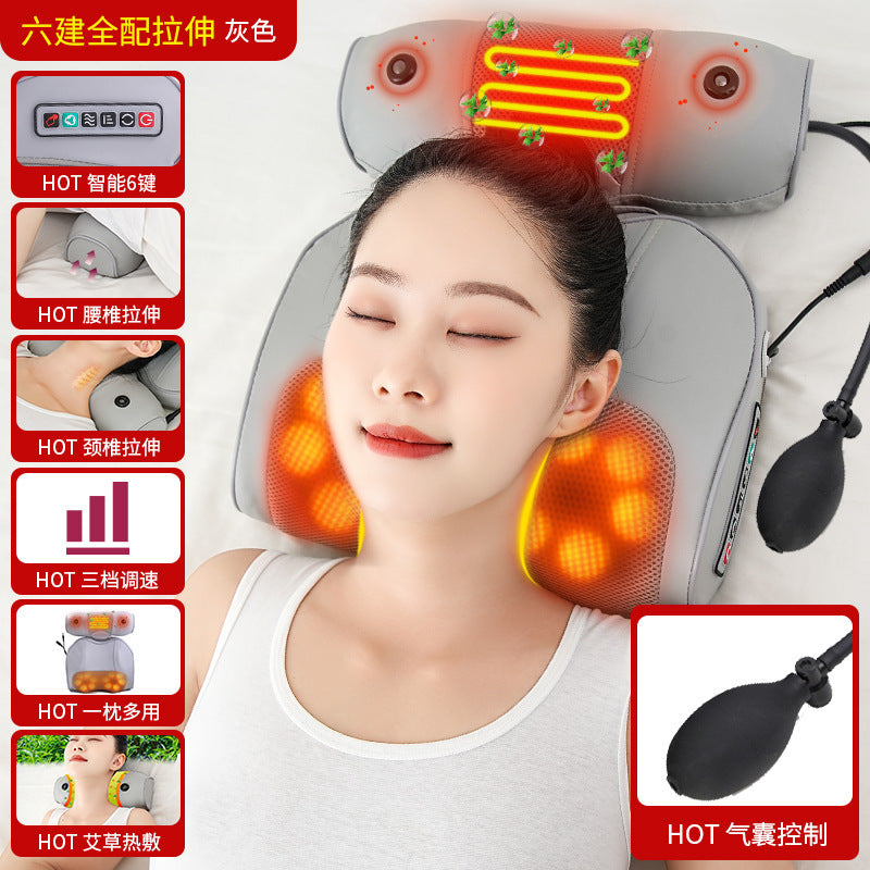 Cervical spine massager neck massage pillow hot compress shoulder lumbar lumbar kneading massager air bag stretching for home