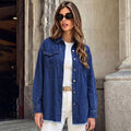 Fashion cross-border foreign trade denim long-sleeved shirt lapel double chest pocket raw edge loose shoulder style shirt outwear women