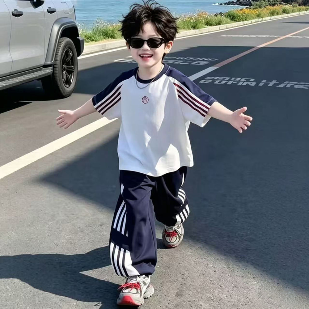 Boys and girls summernew arrival thin short-sleeved t-shirtpants sports suitfashionabletz001