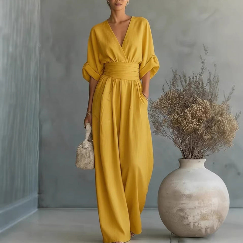 european and american cross-border women's jumpsuit: new summer collection - elegant, figure-flattering v-neck women's romper