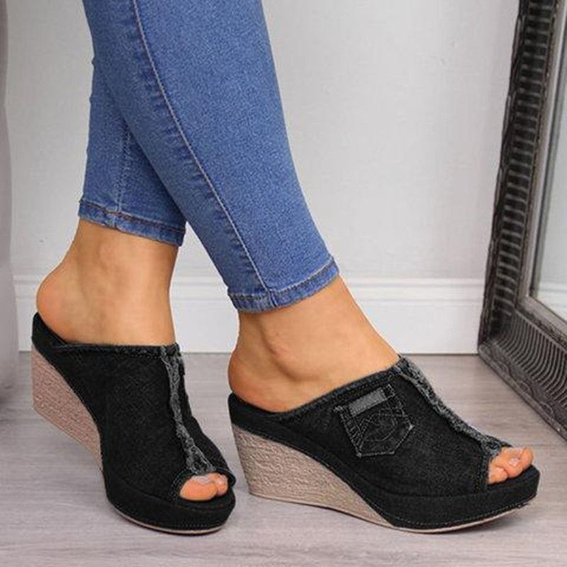 summer collection: plus size slip-on casual wedge heel denim sandals for women (sizes 35-43)