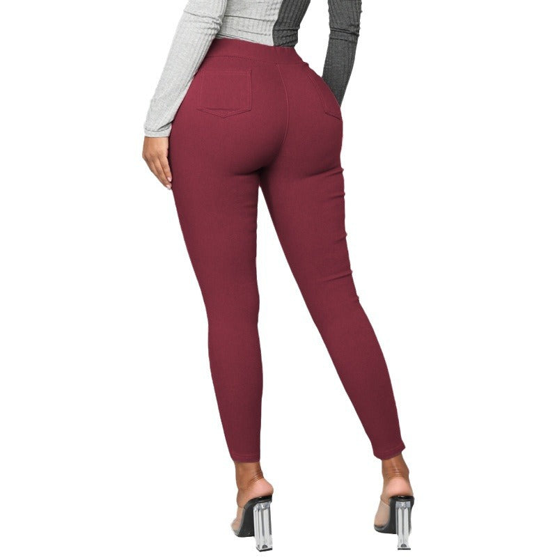 Wish  hot-selling women's high-waisted casual pants with pockets - skinny fit, cross-border bestseller, plus size european and american women's trousers