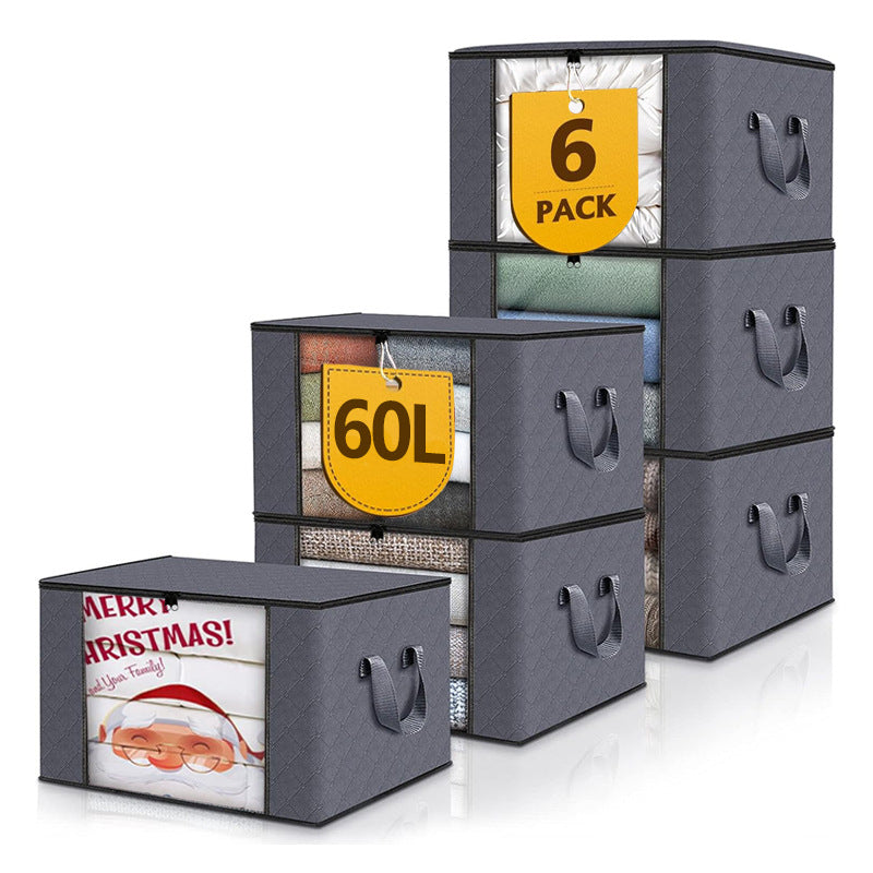 60 liters clothing storage bag, large-capacity quilt, blanket storage box, transparent window 6-piece gray storage box.