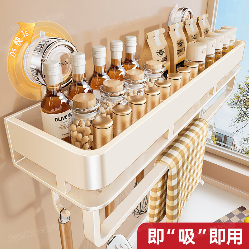 Strong suction cup type kitchen seasoning rack household non-punching wall hanging oil, salt, sauce and vinegar seasoning storage rack