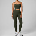 high waistflap pocket pants sportswear two-piece set women's high elastic shaping quick-drying fitness clothes running yoga clothes suit