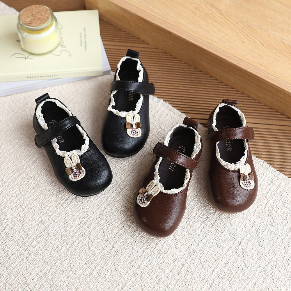 Vancahao girls' fairy academy style loafers -  spring/autumn soft sole lace trim breathable leather shoes