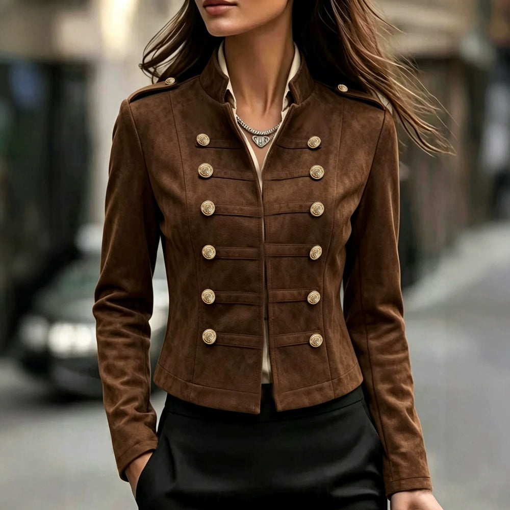 cross-border fashion women's retro slim-fit short napoleon collar jacket