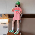 Girls' summer outfit set : stylish kids' active summer two-piece set for girls (short sleeve top & shorts) - perfect for mid-to-large children