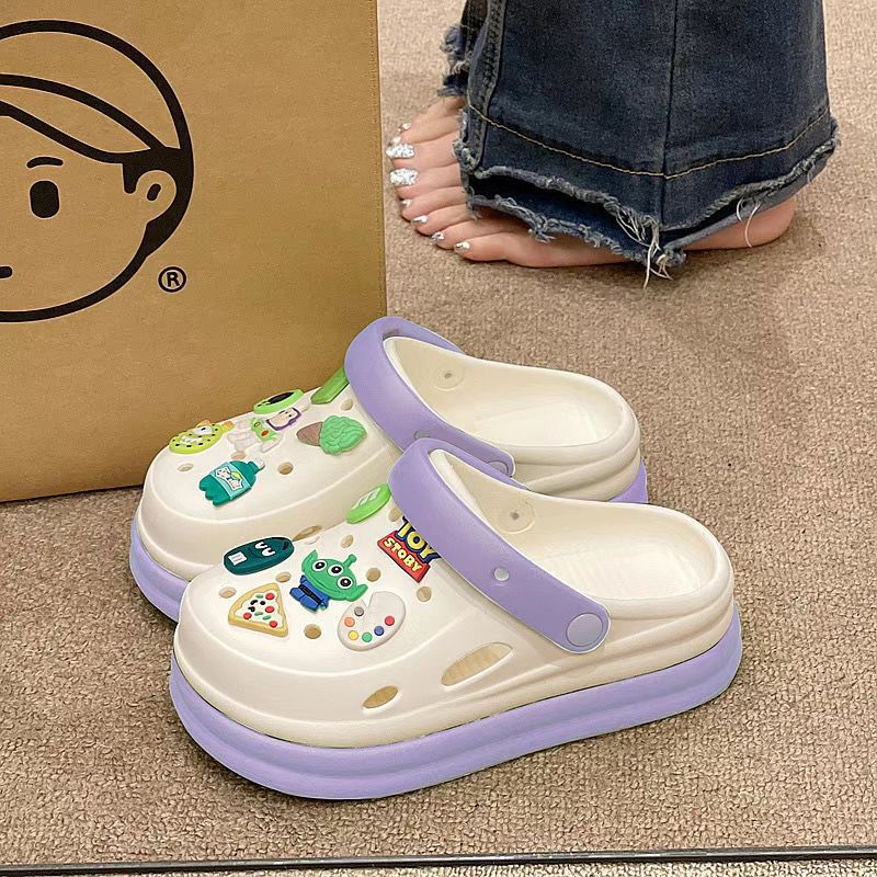 Eva clogs women's 2025 new style stepping on shit summer thick bottom girl heart outwear indoor beach toe slippers women