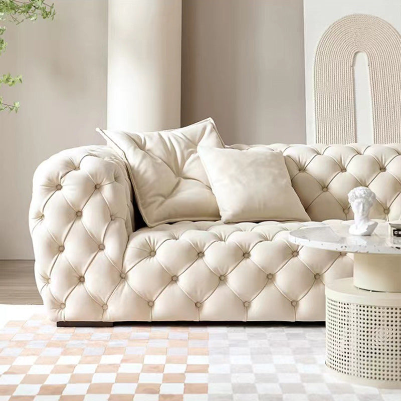 Italian cream style three-seater sofa - postmodern button-tufted fabric, suitable for small to large apartments, villas, and hotel show homes