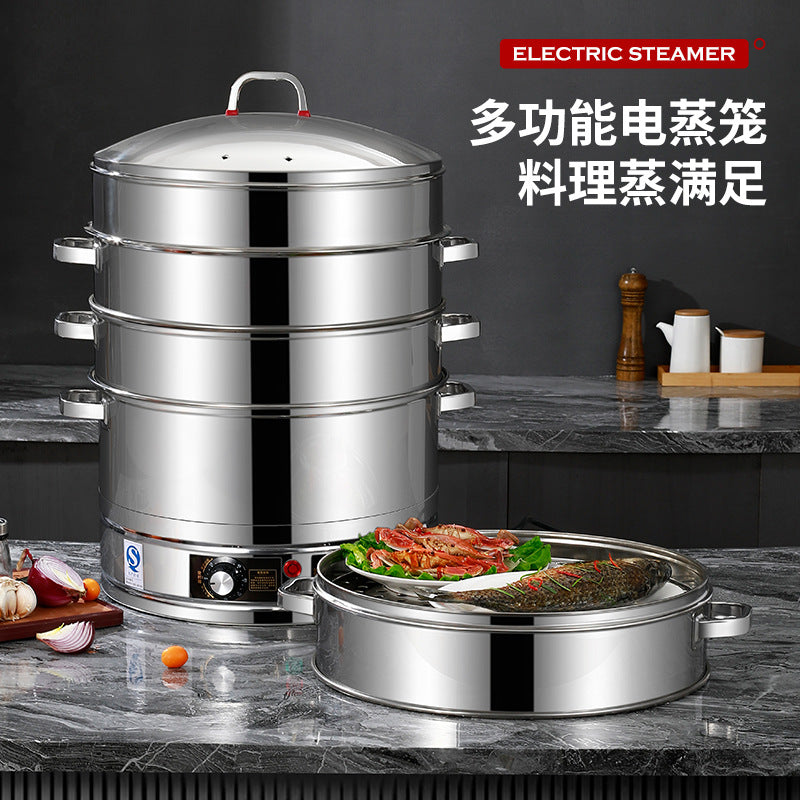 Thickened stainless steel electric steamer new arrival three-layer capacity electric steamer multi-functional commercial for home large multi-layer steamer