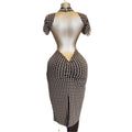 European and american cross-border women's fashion:  summer new arrivals - sexy backless houndstooth slim-fit bodycon short-sleeve dress