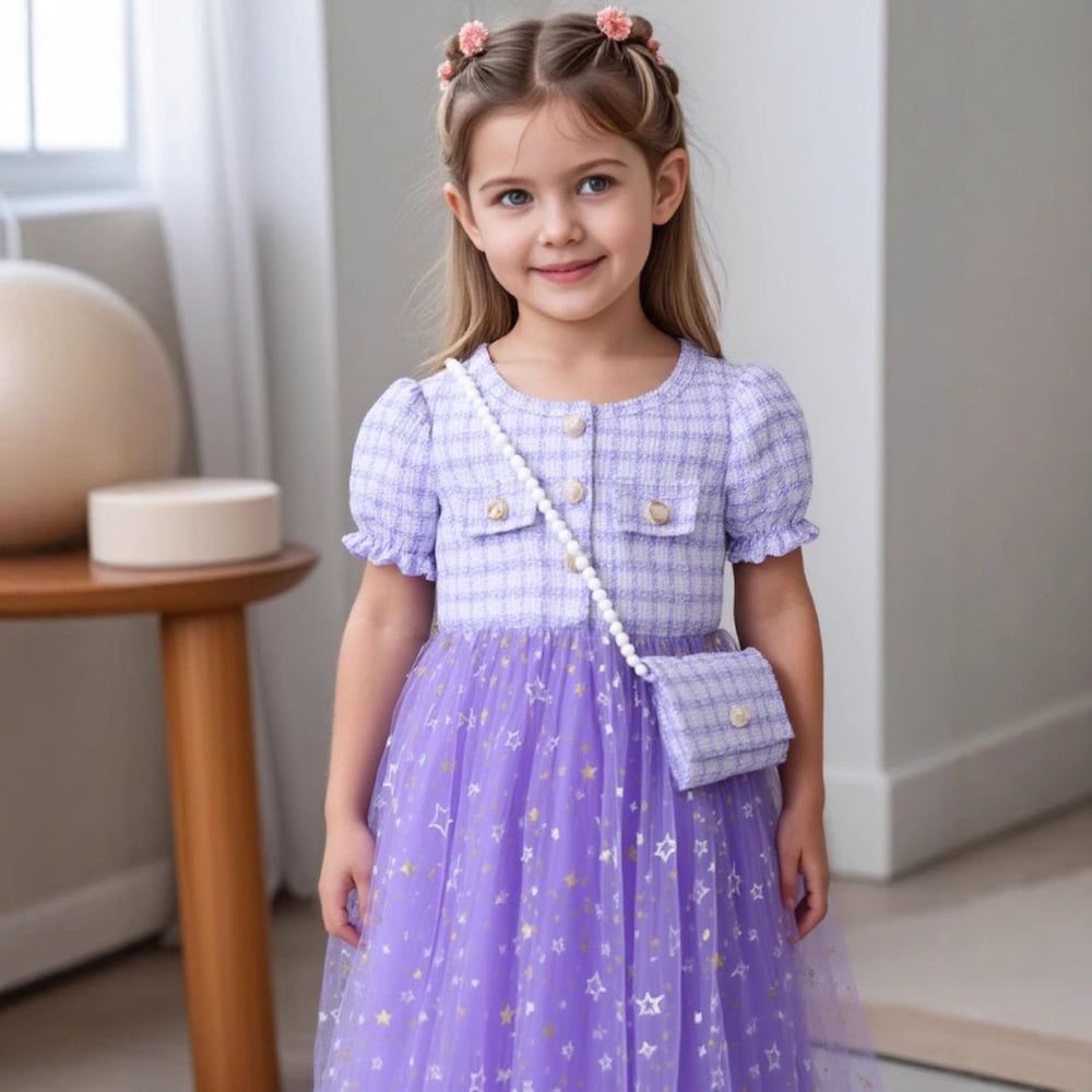 Girls' (toddler) dress, short-sleeve sweetheart star mesh dress with matching mini bag