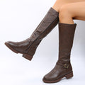 Women's leather boots for export -  spring/autumn new collection: zippered low-heel over-the-knee boots, european & american style, knight boots, high-top women's boots