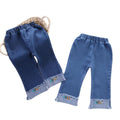New spring embroidered kids' pants: korean style casual versatile girls' straight-leg jeans, baby wide-leg fashion trousers