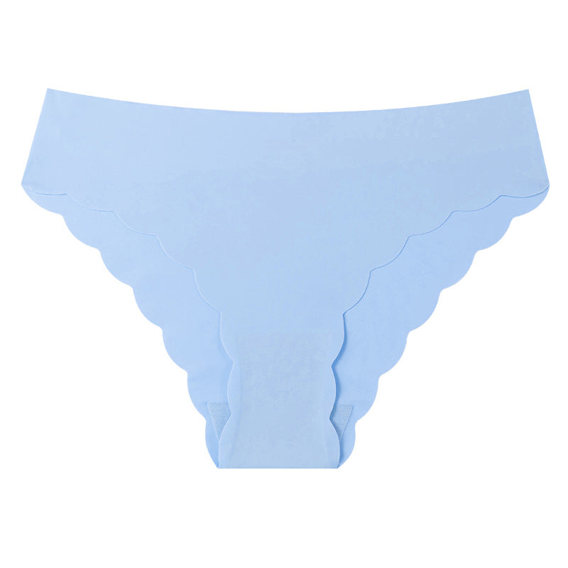export plus size ice silk invisible women's seamless panties, wavy edge low-rise pure desire nylon briefs