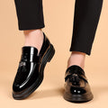 Men's leather dress shoes - autumn business formal, plus size casual soft sole black wedding/groom shoes