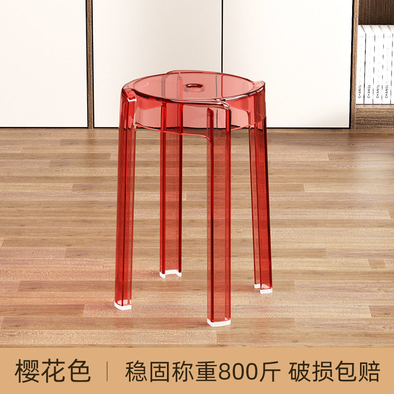 Acrylic plastic stool can be stacked household thickened modern simple stacked transparent chair windmill round rubber bench