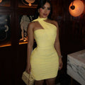 European and american style slim-fit women's daily wear halter neck bodycon dress - elegant, ruched, bandeau, fashionable solid color tie-up dress
