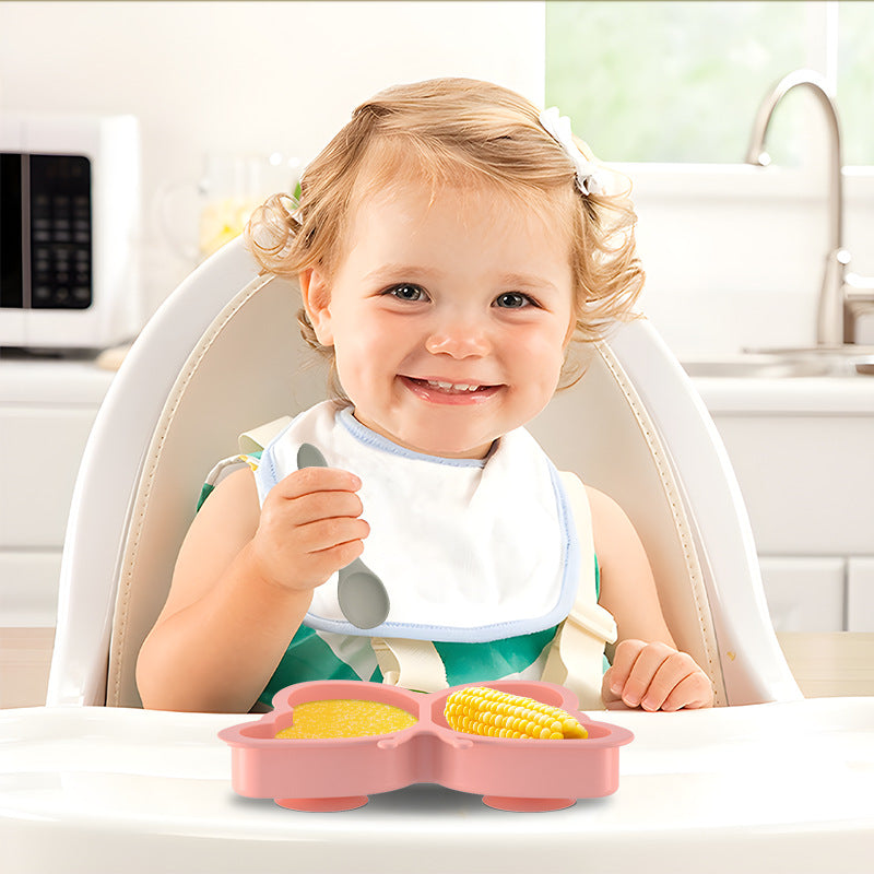 Children's Plate Silicone Suction Cup Learning Food Bowl Grid Plate Infant and Toddler Feeding Tableware Food Grade Baby Supplementary Food Bowl