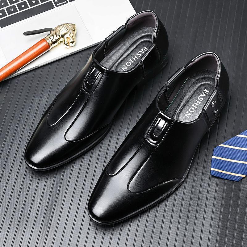 Spring autummen business formal leather shoes youth slip-on pointed toe men's shoes british shoes black wedding work shoes