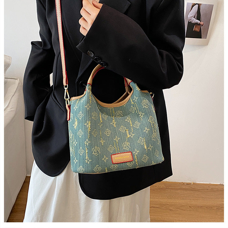 Cross-border denim bag women's large capacity 2025 new summer versatile casual messenger bag shoulder commuter tote bag