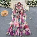 Frenchclassyelegant heavy industry beading lapel long sleeves printingdress women's autumn strap waist single breasted long skirt
