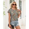 Amazon fashionelegance round neck short sleeve shirt women's  summer new casuallooseeleganttops