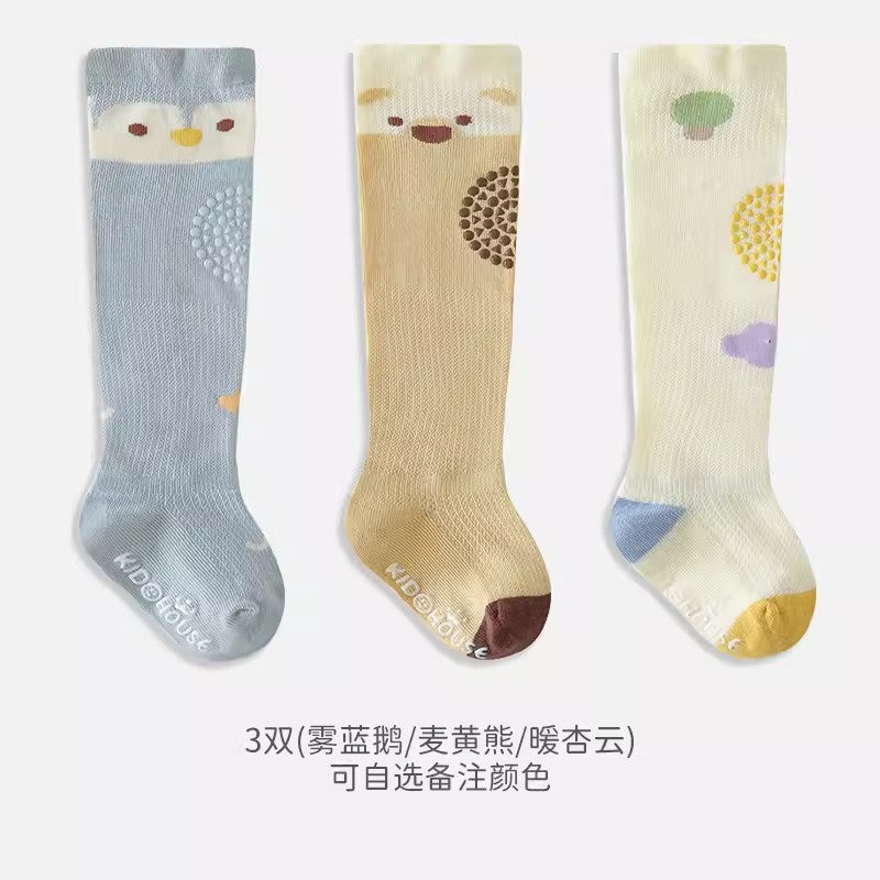 Babylon baby stockings spring and summer new arrival combed cotton cartoon kids socks boneless dot glue non-slip over-the-knee socks
