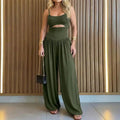 cross-border e-commerce women's clothing: new summer set - casual, loose-fit solid color camisole top and wide-leg pants two-piece outfit