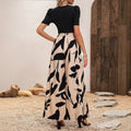 Amazon fashion cross-border women's black puff sleeve cropped top + botanical print wide-leg pant set
