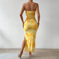 women's tk mesh printingdress spring and summer new arrivalhigh waist silm slit tube top hip skirt