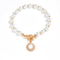 European and american cross-border light luxury retro faux pearl necklace, minimalist chic diamond-studded sun pendant earrings and bracelet set