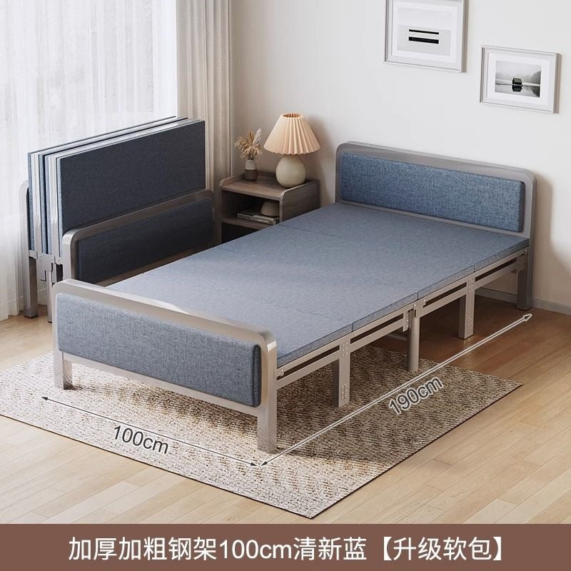 For homefoldable bed iron frame single lunch break rental house portable double bed iron frame simple hard bed economical