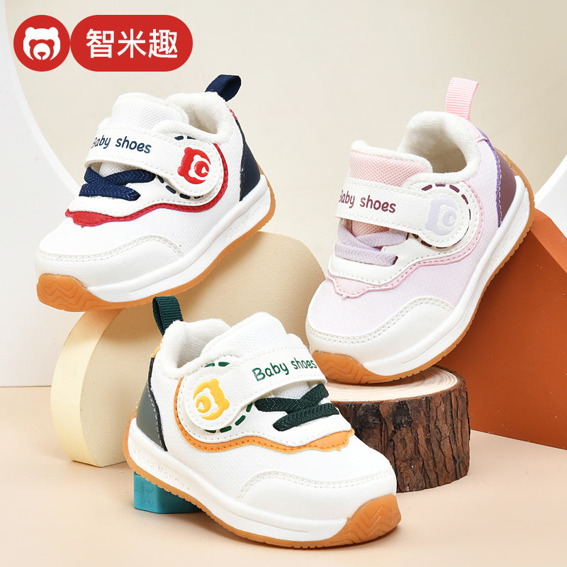 Toddler shoes for baby boys 0-1-3 years old, autumn/winter infant and toddler shoes for baby girls, soft sole functional fleece-lined thickened cotton shoes