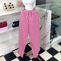 European and american cross-border women's clothing  summer new arrival: elegant casual color block striped turn-down collar shirt and high-waisted pants set