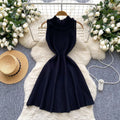 Elegant and chic: sleeveless knit a-line dress with ruffle trim – a slimming french-inspired summer staple