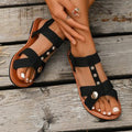 Women's sandals  new summer anti-slip wedge heel korean style casual versatile handmade beaded flat sandals
