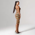 European and american style women's summer  new fashion spaghetti strap printed backless ruched bodycon mini dress wholesale
